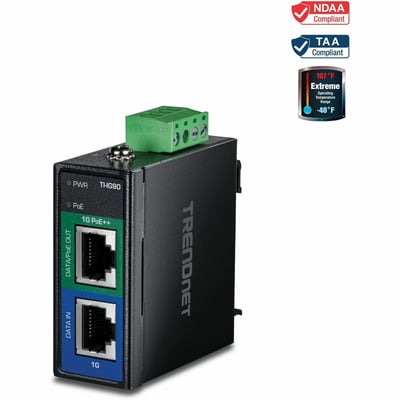 TRENDnet Hardened Industrial 90W Gigabit 4Ppoe Injector,4-Pair Power Over Ethernet, Poe(15.4W), Poe+(30W), 4Ppoe(90W)Power, IP30, DIN-Rail/Wall Mount Included, 4-Pair Poe Up to 100M (328 ft.),TI-IG90