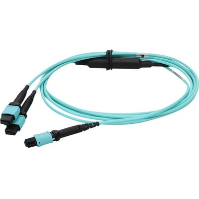AddOn 8m MPO/UPC to 2xMPO/UPC Aqua OM4 OFNR (Riser-Rated) 16-Strand Fiber Fanout Cable
