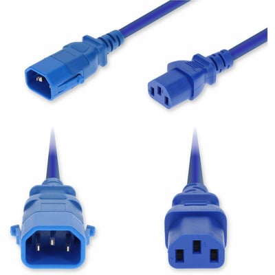 AddOn 2ft C14 Male to C13 Female P-Lock Compatible Standard Commercial 18 AWG 250V at 10A PVC SJT (Service Junior Thermoplastic) Blue Power Cable