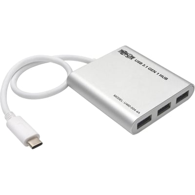 Tripp Lite by Eaton 4-Port USB-C Hub USB 3.x (5Gbps) 4x USB-A Ports USB Micro-B Power Input Silver