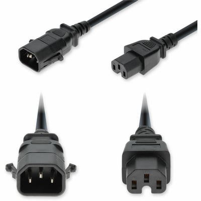 AddOn 2ft C14 Male to C15 Female P-Lock Compatible High-Temperature 14 AWG 250V at 15A PVC SJT (Service Junior Thermoplastic) Black Power Cable