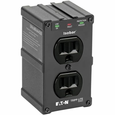 Tripp Lite by Eaton Isobar 2-Outlet Surge Protector Direct Plug-In 1410 Joules Diagnostic LEDs Black Metal Housing