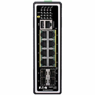 Tripp Lite by Eaton 8-Port Managed Industrial Gigabit Ethernet Switch - Layer 2, 1 Gbps, PoE+ 30W, 4 GbE SFP Ports, -40 to 75C, DIN Mount - TAA Compliant