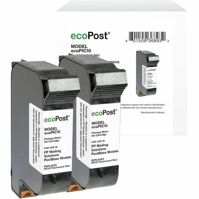 ecoPost Remanufactured Postage Meter Fluorescent Red 2 Pack Ink Cartridge for FP Mailing Solutions PIC10