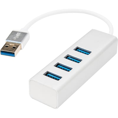 Rocstor Premium Portable 4 Port SuperSpeed Mini USB 3.0 Hub - Aluminum Silver - USB - External - 4 USB Ports Female - 4 USB 3.0 Ports - PC, Mac - 6 in Mini Hub with Built-in SuperSpeed Cable 5Gbps