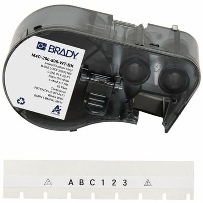 VINYL LABEL TAPE W/ RIBBON FOR BMP41 BMP51 M511 PRINTERS - 0.25, BLACK ON WHITE