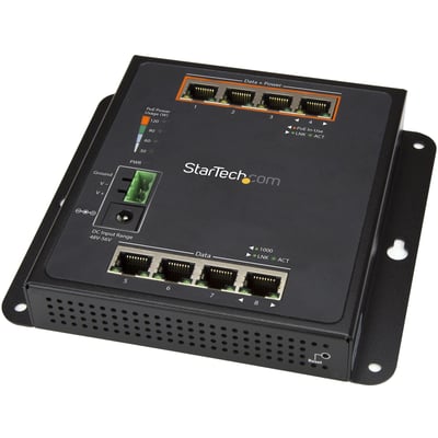 StarTech.com Industrial 8 Port Gigabit PoE Switch - 4 x PoE+ 30W - Power Over Ethernet GbE Layer/L2 Managed Network Switch -40C to +75C