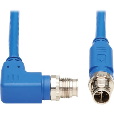 Eaton Tripp Lite Series M12 X-Code Cat6 1G UTP CMR-LP Ethernet Cable (Right-Angle M/M), IP68, PoE, Blue, 1 m (3.3 ft.), TAA