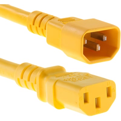 POWER CORD C13 - C14, 18AWG, 10AMP, 250V, SVT JACKET, YELLOW, 4FT, IEC C13 TO IE