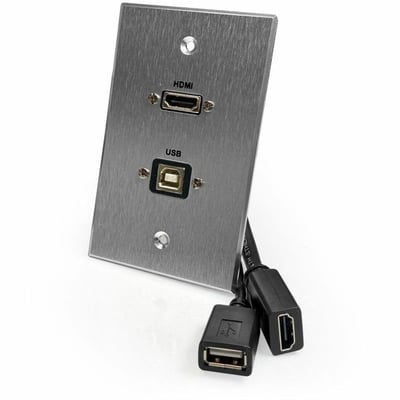 HDMI USB-B 2.0 PASS THRU W/ PIGTAIL SINGLE GANG ALUMINUM WALLPL