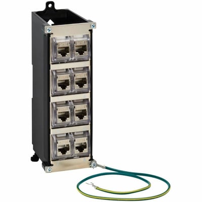 8-PORT METAL SHIELDED DIN-RAIL MOUNT PRELOAD KEYSTONE PATCH PANEL