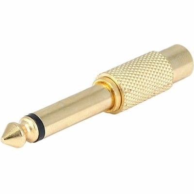 MONOPRICE METAL 1/4IN (6.35MM) TS MONO PLUG TO RCA JACK ADAPTER_ GOLD PLATED