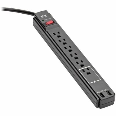 Tripp Lite by Eaton Protect It! 6-Outlet Surge Protector 6 ft. Cord 990 Joules 2 USB Ports (2.1A) Black Housing