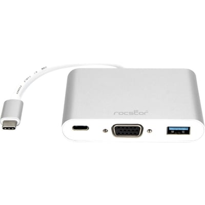 Rocstor Premium USB-C to VGA Multiport Adapter - USB-C to VGA/USB-C (3.1)/USB 3.0 for Audio/Video Device, Notebook, Monitor, Projector, MacBook, MacBook Pro, Chromebook, iMac, Mac mini - 8" - 1 x USB-C Male to 1 x VGA Female Digital Audio/Video - 1 x 1