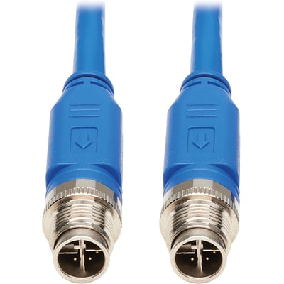 Eaton Tripp Lite Series M12 X-Code Cat6 1G UTP CMR-LP Ethernet Cable (M/M), IP68, PoE, Blue, 10 m (32.8 ft.)
