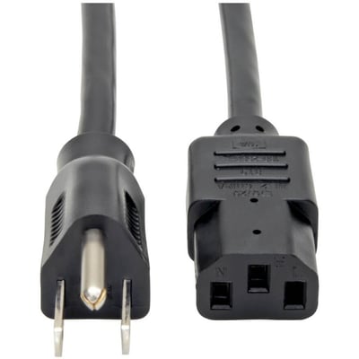 Eaton Tripp Lite Series Desktop Computer Power Cable, NEMA 5-15P to C13 - 10A, 125V, 18 AWG, 12 ft. (3.66 m), Black