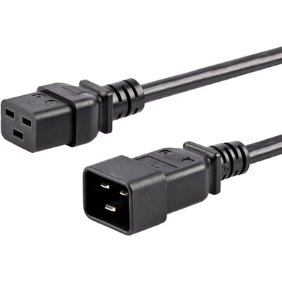 StarTech.com 10ft (3m) Heavy Duty Extension Cord, IEC C19 to IEC C20 Black Extension Cord, 15A 250V, 14AWG, Heavy Gauge Power Cable
