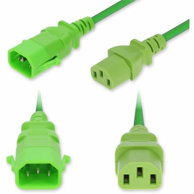 AddOn 3ft C14 Male to C13 Female P-Lock Compatible Standard Commercial 18 AWG 250V at 10A PVC SJT (Service Junior Thermoplastic) Green Power Cable