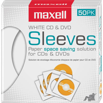 Maxell CD/DVD Paper Sleeves White 50 Pack