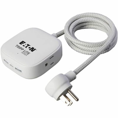 Tripp Lite by Eaton Safe-IT 32W 2-Outlet Power Strip - 5-15R Outlets, 3 USB Ports, 6 ft. (1.8 m) Cord, Antimicrobial Protection, White