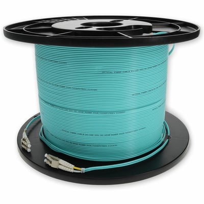 AddOn 180m LC to LC Aqua OM3 Duplex OFNR (Riser-Rated) Fiber Patch Cable