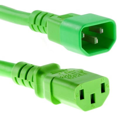 POWER CORD C13 - C14, 18AWG, 10AMP, 250V, SVT JACKET, GREEN, 3FT, IEC C13 TO IEC