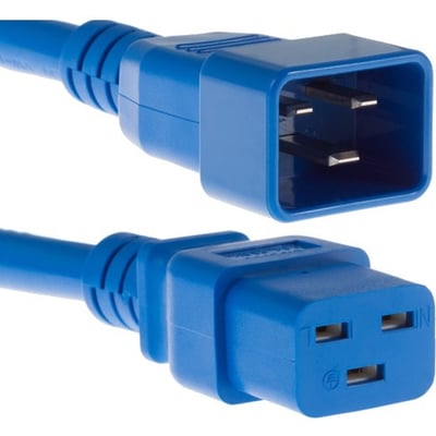 POWER CORD C19 - C20, 12AWG, 20AMP, 250V, HEAVY DUTY SJT JACKET, BLUE, 6FT, C19