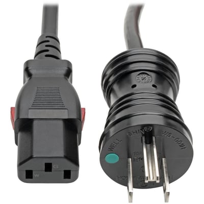 Eaton Tripp Lite Series Hospital-Grade Power Cord, NEMA 5-15P to Locking IEC C13 - Green Dot, 15A, 125V, 14 AWG, 25 ft. (7.62 m), Black