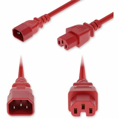 2FT C14 C15 14 AWG RED PWR CBL SC TEMP 250V AT 15A PVC SJT