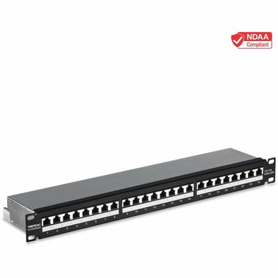 TRENDnet 24-Port Cat6A Shielded Patch Panel, 1U 19" Metal Housing, 10G Ready, Cat5e,Cat6,Cat6A Compatible, Cable Management, Color-Coded Labeling for T568A and T568B Wiring, Black, TC-P24C6AS