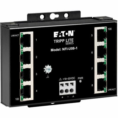 Tripp Lite by Eaton 8-Port Unmanaged Fast Industrial Ethernet Switch 10/100 Mbps Ruggedized -40 to 75C DIN/Wall Mount - TAA Compliant