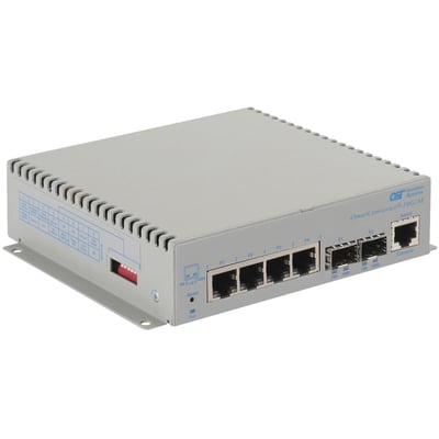 Omnitron Systems OmniConverter 10G/M, 2xSFP/SFP+, 8xRJ-45, 1xAC Powered Extended Temp