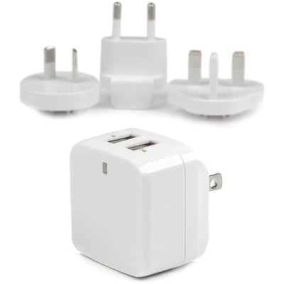 StarTech.com Travel USB Wall Charger " 2 Port " White " Universal Travel Adapter " International Power Adapter " USB Charger