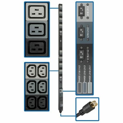 Tripp Lite by Eaton PDU 8.6kW 208/120V Three-Phase Basic PDU - 48 Outlets (36 C13 6 C19 6 5-15/20R) L21-30P Input 6 ft. Cord 70 in. 0U Rack