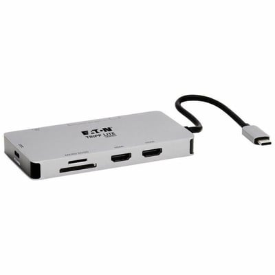 Tripp Lite by Eaton USB-C Dock Dual Display - 4K 60 Hz HDMI USB 3.x (5Gbps) Hub Ports GbE Memory Card 100W PD Charging Gray
