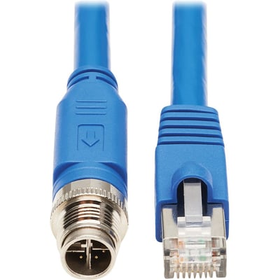 Eaton Tripp Lite Series M12 X-Code Cat6a 10G F/UTP CMR-LP Shielded Ethernet Cable (M12 M/RJ45 M), IP68, PoE, Blue, 5 m (16.4 ft.)