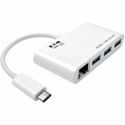 Tripp Lite by Eaton 3-Port USB 3.x (5Gbps) Hub with LAN Port USB-C to 3x USB-A Ports and Gigabit Ethernet White
