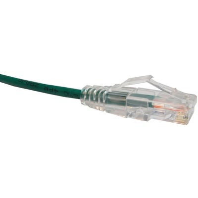 CAT6 SLIM ETHERNET PATCH CABLE, 15FT, GREEN, UTP, 28AWG, SNAGLESS RJ45 CONNECTOR