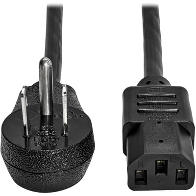 Eaton Tripp Lite Series Desktop Computer AC Power Cord, Right-Angle NEMA 5-15P to C13 - 10A, 125V, 18 AWG, 15 ft. (4.57 m), Black