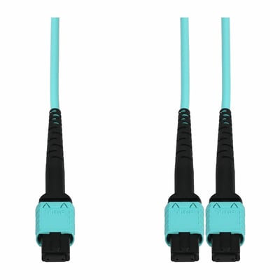 AddOn 8m MPO/UPC to 2xMPO/UPC Aqua OM4 OFNR (Riser-Rated) 24-Strand Fiber Fanout Cable