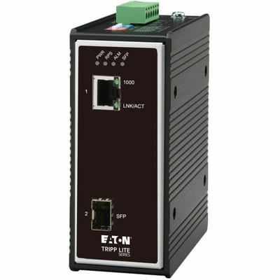 Tripp Lite by Eaton Industrial Gigabit Fiber to Ethernet Media Converter 10/100/1000 Mbps RJ45/SFP -40 to 75C DC Power