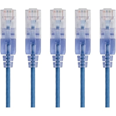 5-PACK, SLIMRUN CAT6A ETHERNET NETWORK PATCH CABLE, 5FT BLUE