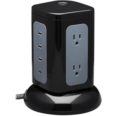 Tripp Lite by Eaton 6-Outlet Surge Protector Tower 3x USB-A 1x USB-C 8 ft. Cord 5-15P Plug 1800 Joules Black