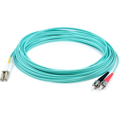 AddOn 15m ST to LC Aqua OM4 Duplex LSZH Fiber Patch Cable