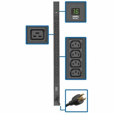 Tripp Lite by Eaton PDU 3.7kW 208/230V Single-Phase Local Metered PDU - 16 C13 & 4 C19 Outlets C20/L6-20P Input 10-ft. (3.05 m) Cord 40 in. 0U Rack