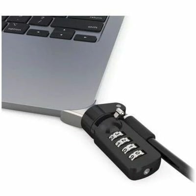 LEDGE LOCK ADAPTER FOR MACBOOK AIR 13IN M2-M4 WITH COMBINATION LOCK SILVER