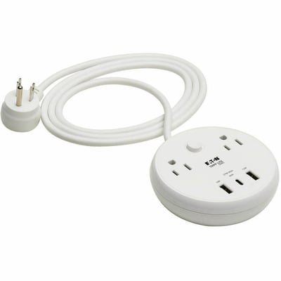 Tripp Lite by Eaton Safe-IT 57W 2-Outlet Surge Protector - 5-15R Outlets, 3 USB Ports, 8 ft. (2.4 m) Cord, 300 Joules, Antimicrobial Protection, White