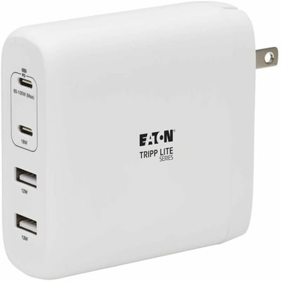 Tripp Lite by Eaton 4-Port Compact USB Wall Charger - GaN Technology 100W PD Charging 2 USB-C & 2 USB-A White
