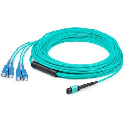 AddOn 3m MPO/UPC to 4xSC Duplex (8xSC)/UPC Aqua OM3 OFNR (Riser-Rated) 8-Strand Fiber Fanout Cable