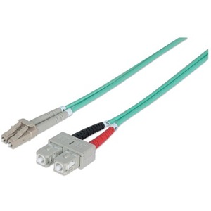 Intellinet Network Solutions Fiber Optic Patch Cable, LC/SC, OM3, 50/125, Multimode, Duplex, Aqua, 10 ft (3 m)